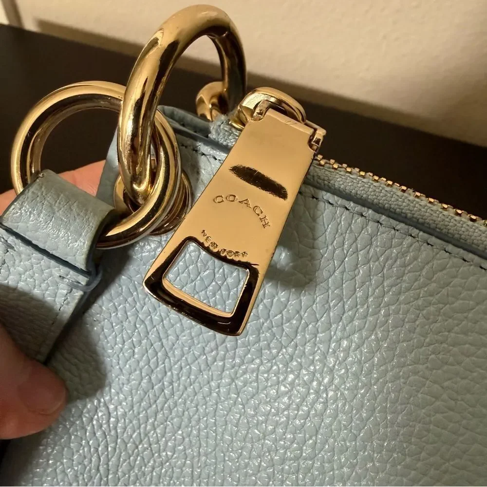 Coach 33521 Charley 2 Way Shoulder Bag Horse Carriage Logo Pebbled Leather Blue